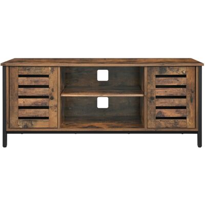 VASAGLE Meuble TV 2 portes persiennes effet bois marron rustique Marron 110x50x40cm - Publicité VASAGLE Meuble TV 2 portes persiennes effet bois marron rustique Marron 110x50x40cm - Publicité