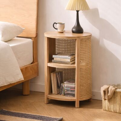 Nordlys Nachttisch - brun bois massif et rattan 40×63×40 cm - Chevet - Publicité Nordlys Nachttisch - brun bois massif et rattan 40×63×40 cm - Chevet - Publicité