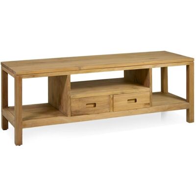 MOYCOR Meuble TV 2 tiroirs, 3 compartiments en teck beige L 130 cm Beige 130x45x40cm - Publicité MOYCOR Meuble TV 2 tiroirs, 3 compartiments en teck beige L 130 cm Beige 130x45x40cm - Publicité