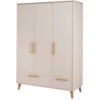 roba Armoire 3 portes 2 tiroirs en beige et décor châtaignier Beige 138x197x55cm - Publicité roba Armoire 3 portes 2 tiroirs en beige et décor châtaignier Beige 138x197x55cm - Publicité