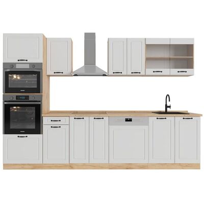 Vicco Cuisine avec armoire haute pt chêne blanc campagnard 300x81,6cm Blanc 300x82x60cm - Publicité Vicco Cuisine avec armoire haute pt chêne blanc campagnard 300x81,6cm Blanc 300x82x60cm - Publicité