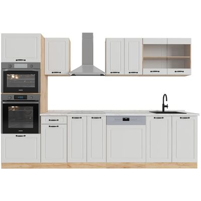 Vicco Cuisine avec armoire haute pt marbre blanc campagnard 300x81,6cm Blanc 300x82x60cm - Publicité Vicco Cuisine avec armoire haute pt marbre blanc campagnard 300x81,6cm Blanc 300x82x60cm - Publicité