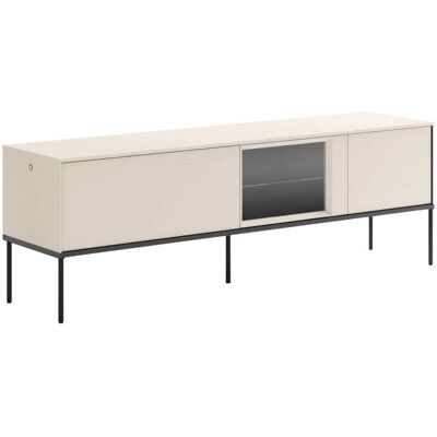 Selsey Meuble tv bas avec vitrine en verre éclairée 166 cm, crème Beige 166x55x166cm - Publicité Selsey Meuble tv bas avec vitrine en verre éclairée 166 cm, crème Beige 166x55x166cm - Publicité