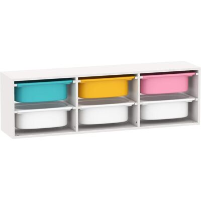 AIYAPLAY Meuble rangement enfant 6 bacs amovibles panneau de particules blanc Blanc 97x29x21cm - Publicité AIYAPLAY Meuble rangement enfant 6 bacs amovibles panneau de particules blanc Blanc 97x29x21cm - Publicité