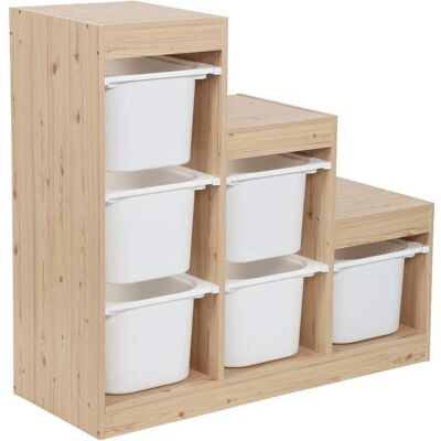 sweeek Meuble de rangement enfant escalier 6 bacs décor bois naturel Beige 96x90x38cm - Publicité sweeek Meuble de rangement enfant escalier 6 bacs décor bois naturel Beige 96x90x38cm - Publicité