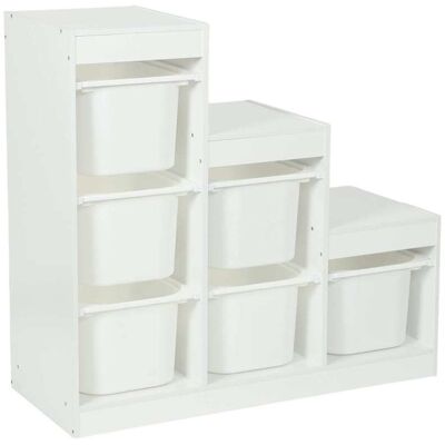 sweeek Meuble de rangement enfant escalier 6 bacs décor bois blanc Blanc 96x90x38cm - Publicité sweeek Meuble de rangement enfant escalier 6 bacs décor bois blanc Blanc 96x90x38cm - Publicité