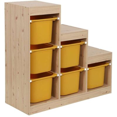 sweeek Meuble de rangement enfant escalier 6 bacs naturel et moutarde Jaune 96x90x38cm - Publicité sweeek Meuble de rangement enfant escalier 6 bacs naturel et moutarde Jaune 96x90x38cm - Publicité