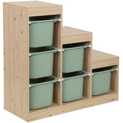 sweeek Meuble de rangement enfant escalier 6 bacs naturel et vert de gris Vert 96x90x38cm - Publicité sweeek Meuble de rangement enfant escalier 6 bacs naturel et vert de gris Vert 96x90x38cm - Publicité