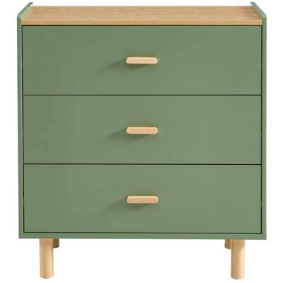 Baita Commode enfant 3 tiroirs vert et effet bois et chêne 80 cm Vert 80x87x40cm - Publicité Baita Commode enfant 3 tiroirs vert et effet bois et chêne 80 cm Vert 80x87x40cm - Publicité