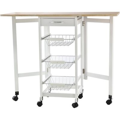 Homcom Desserte cuisine 3 paniers tiroir rallonges blanc aspect chêne clair Blanc 97x77x37cm - Publicité Homcom Desserte cuisine 3 paniers tiroir rallonges blanc aspect chêne clair Blanc 97x77x37cm - Publicité