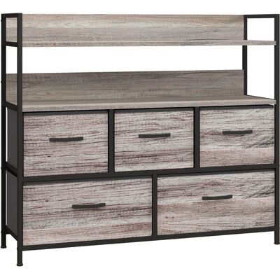 Homcom Commode de rangement 5 tiroirs en tissu et acier effet bois gris Gris 98x85x29cm - Publicité Homcom Commode de rangement 5 tiroirs en tissu et acier effet bois gris Gris 98x85x29cm - Publicité