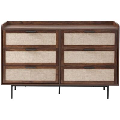 Calicosy Commode décor noyer 6 tiroirs façades en tissu véritable l120 cm Marron 120x79x40cm - Publicité Calicosy Commode décor noyer 6 tiroirs façades en tissu véritable l120 cm Marron 120x79x40cm - Publicité
