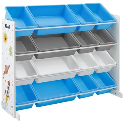 SONGMICS Étagère pour enfant 4 niveaux 16 bacs effet bois blanc bleu gris Blanc 106x78x27cm - Publicité SONGMICS Étagère pour enfant 4 niveaux 16 bacs effet bois blanc bleu gris Blanc 106x78x27cm - Publicité