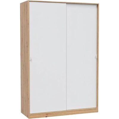 Armoire Fores - Portes coulissantes - Blanc/Chêne - 120x200x50cm - Publicité Armoire Fores - Portes coulissantes - Blanc/Chêne - 120x200x50cm - Publicité