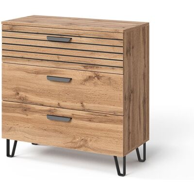 Vicco Commode avec 3 tiroirs chêne wotan 80x82cm Marron 80x82x38cm - Publicité Vicco Commode avec 3 tiroirs chêne wotan 80x82cm Marron 80x82x38cm - Publicité