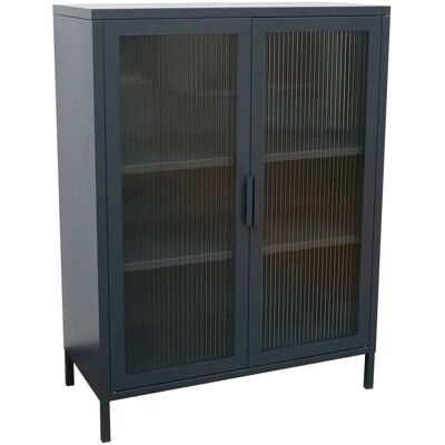 Nordlys Buffet 2 portes en métal et verre strié bleu Bleu 35x100x75cm - Publicité Nordlys Buffet 2 portes en métal et verre strié bleu Bleu 35x100x75cm - Publicité