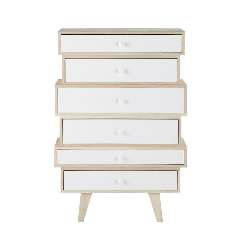 Maisons du Monde Semainier style scandinave 6 tiroirs en paulownia blanc Blanc 65x97x25cm