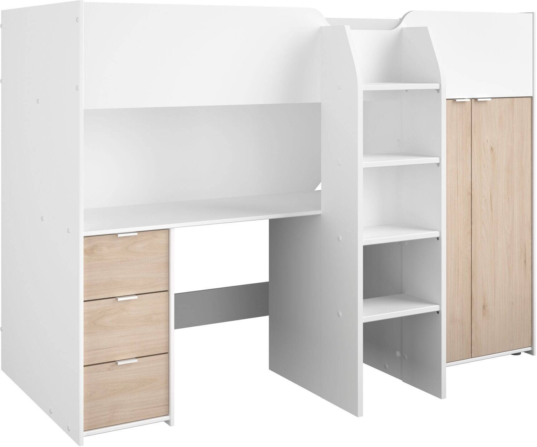 CAMIF Lit mezzanine combiné avec bureau et armoire 90 x 200 cm Blanc 95x146x203cm