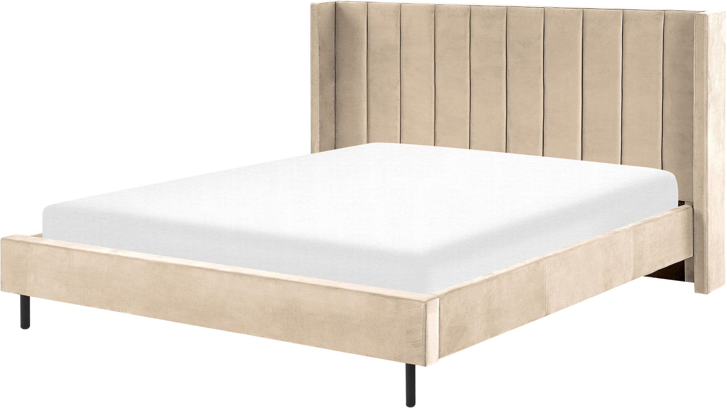 Beliani Lit double en tissu beige 180x200 Beige 222x115x205cm