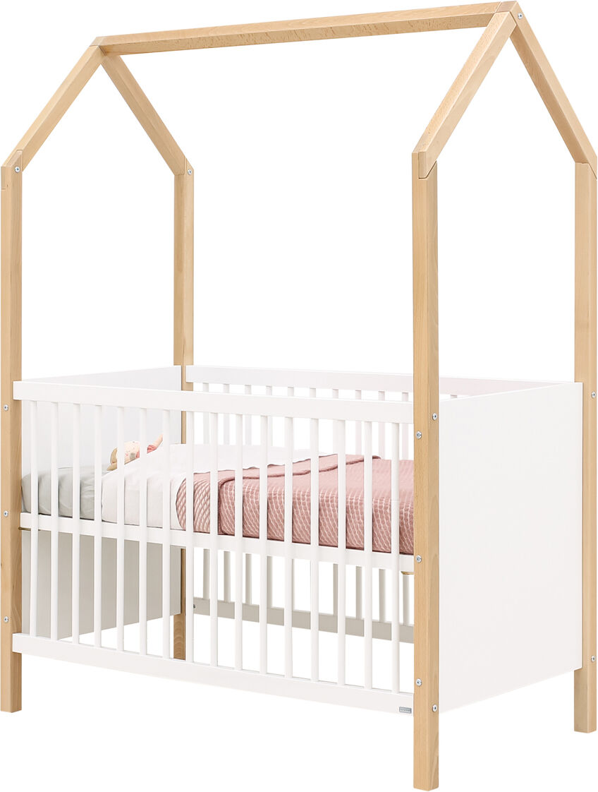 Toi Toi Kids Lit bébé 60x120 blanc naturel Beige 128x166x67cm