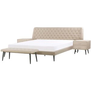 Beliani Set de chambre en cuir pu beige Beige 180x108x180cm