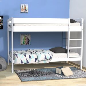 Lit superposé BRICE 90 x 190 cm + 2 sommier / Laqué blancLe lit superposé Brice est la solution d'aménagement esthétique et intelligente pour les chambres partagées! Sa finition laquée blanche apporte une touche d'élégance et de modernité, en s'intégrant à tout type de chambre. Ce lit offre une flexibilité d'utilisation pratique.Les PLUS produit:- 2 couchages de 90x190- 2 sommiers fournisCaractéristiques:- Dimensions des couchages : 90x190- Finition: laqué blanc- Dimensions : 196 x 140 x 100 cm- Echelle non réversible- Matière de la structure : Pin massif- Lattes en Epicéa massif- Hauteur de matelas maximale conseillée pour le couchage du haut: 14 cm- Charge maximale d'utilisation par couchage 80 Kgs- Age minimum d'utilisation : 6 ansLivré en kit, à monter soi-même, livré sans matelas ni accessoires de décorationDimensions:196x100x140 cm image