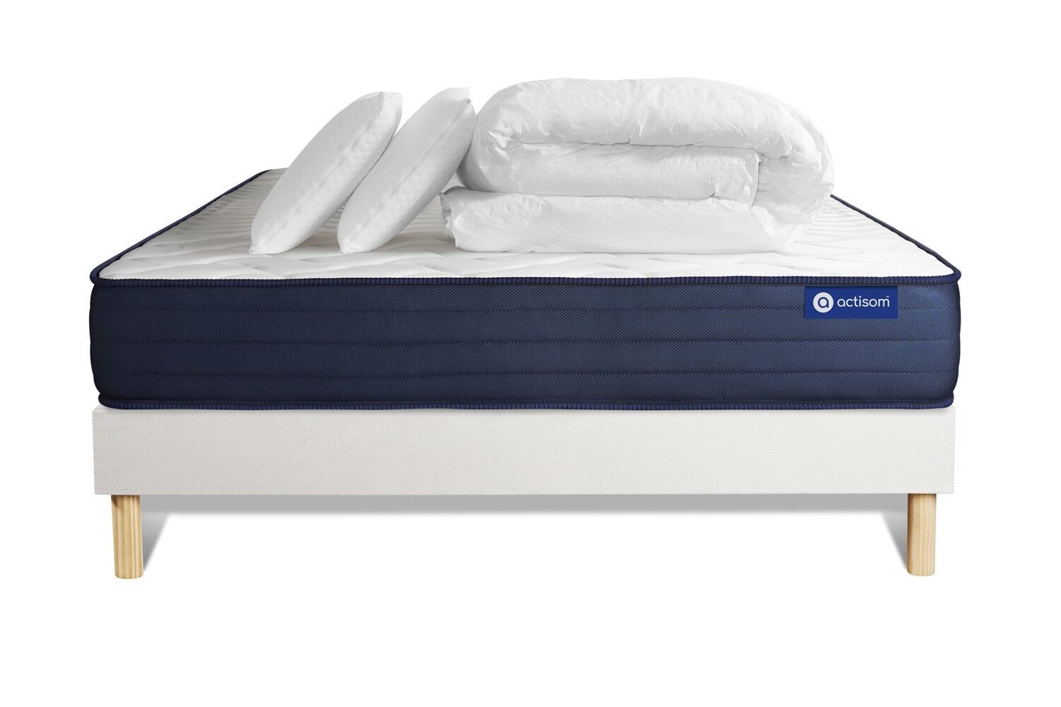 Actisom Pack prêt à dormir 160x200 cm sommier kit blanc Blanc 200x22x160cm