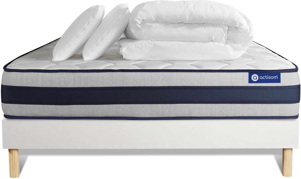 Actisom Pack prêt à dormir 140x190 cm sommier kit blanc Blanc 190x24x140cm