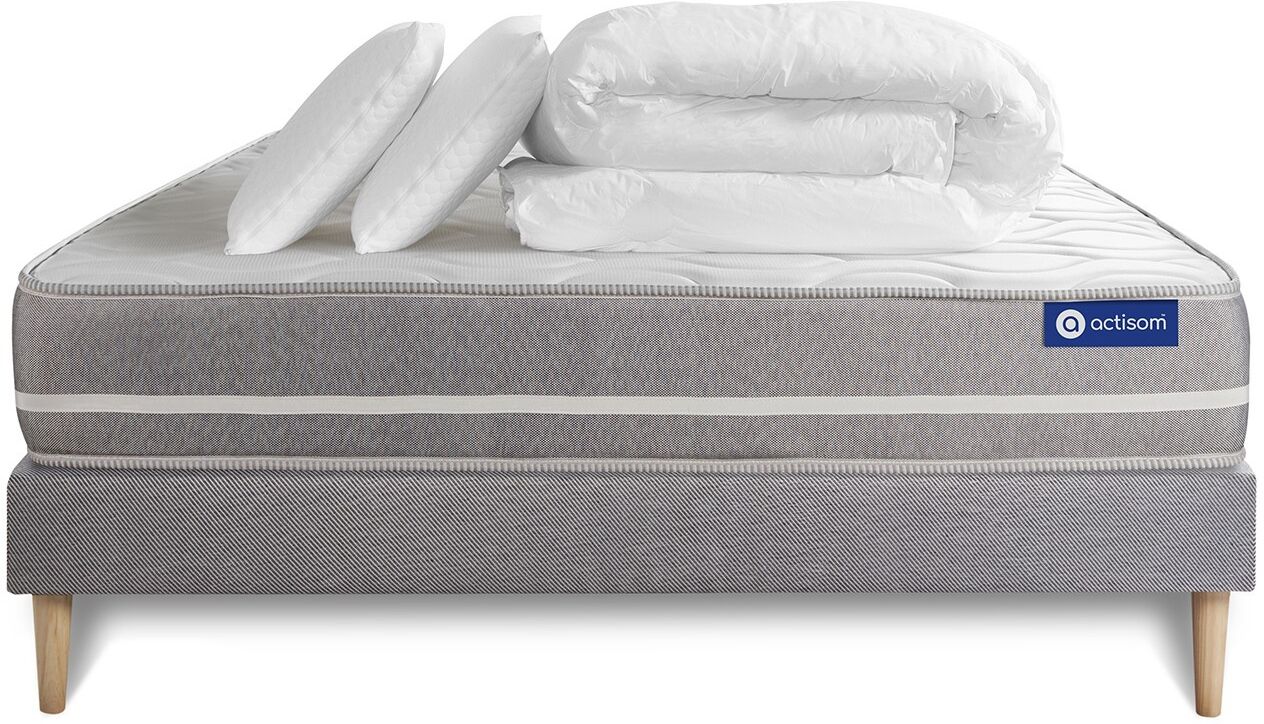 Actisom Pack prêt à dormir 160x200 cm sommier kit gris Gris 200x20x160cm