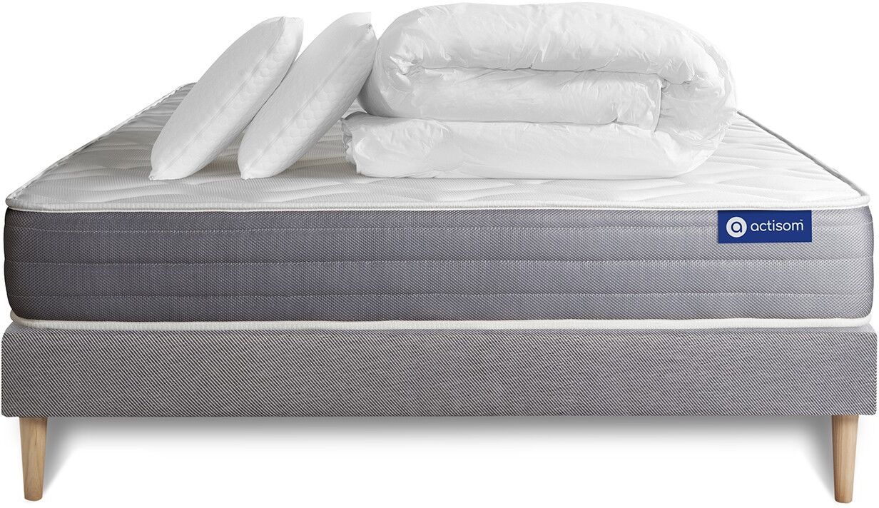 Actisom Pack prêt à dormir 140x190 cm sommier kit gris Gris 190x22x140cm