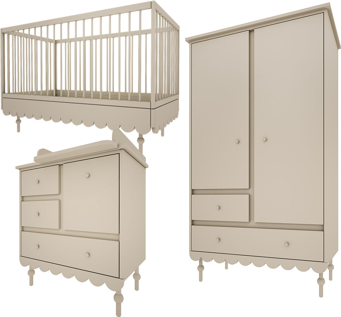 Wood Luck Design Chambre bébé : Trio - lit évolutif 70x140 commode armoire olive Vert 145x99x75cm