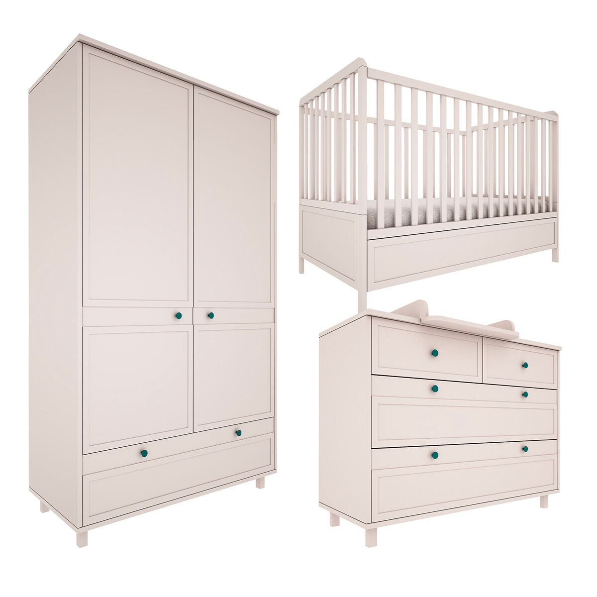 Wood Luck Design Chambre bébé : Trio - lit évolutif 70x140 commode armoire beige Beige 145x103x75cm