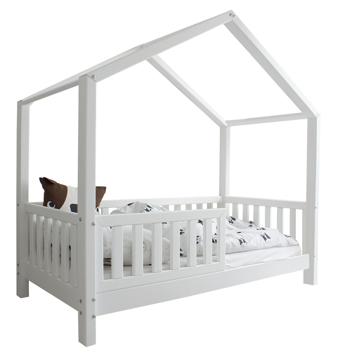 Tendresse de bébé Lit cabane 90x190 barrière et sommier inclus pieds 10 cm - Blanc Blanc 199x160x99cm