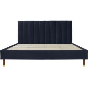 DIVA SALON Lit avec sommier 2 places en velours bleu nuit 140x190 Bleu 205x93x146cm