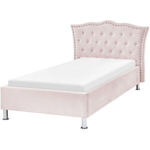 Beliani Lit simple en tissu rose 90x200 Rose 217x102x126cm