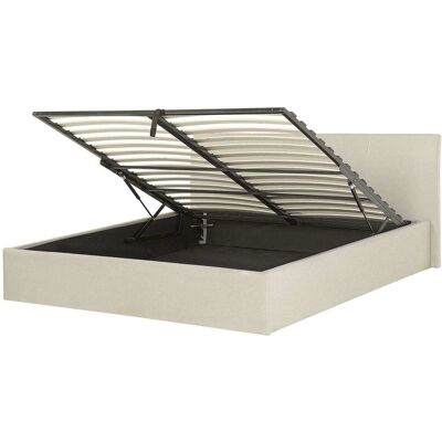 Beliani Lit double en tissu beige 160x200 Beige 212x88x166cm - Publicité Beliani Lit double en tissu beige 160x200 Beige 212x88x166cm - Publicité