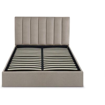 Menzzo Lit coffre + sommier velours taupe 140cm Taupe 148x112x207cm - Publicité Menzzo Lit coffre + sommier velours taupe 140cm Taupe 148x112x207cm - Publicité