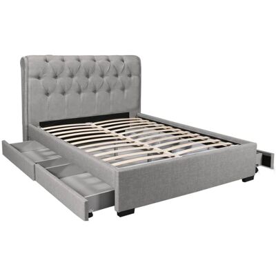 Weber industries Lit capitonné en tissu, gris clair, 160x200 cm Gris 218x116x178cm - Publicité Weber industries Lit capitonné en tissu, gris clair, 160x200 cm Gris 218x116x178cm - Publicité