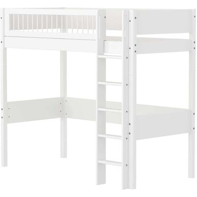 Flexa Lit mezzanine avec échelle droite effet bois blanc 90x200cm Blanc 210x184x109cm - Publicité Flexa Lit mezzanine avec échelle droite effet bois blanc 90x200cm Blanc 210x184x109cm - Publicité