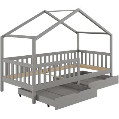 IDIMEX Lit cabane enfant 2 tiroirs en bois massif gris, 90 x 200 cm Gris 96x148x206cm - Publicité IDIMEX Lit cabane enfant 2 tiroirs en bois massif gris, 90 x 200 cm Gris 96x148x206cm - Publicité