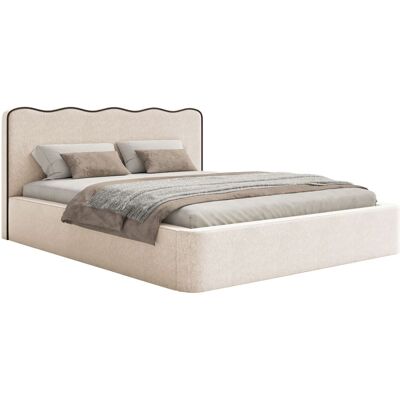 Selsey Lit rembourré 180x200 en tissu structuré beige clair Beige 219x98x200cm - Publicité Selsey Lit rembourré 180x200 en tissu structuré beige clair Beige 219x98x200cm - Publicité