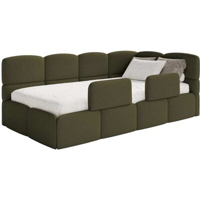 Selsey Lit ado 90x200, droit, avec matelas et barrière, en bouclette olive Vert 110x88x220cm - Publicité Selsey Lit ado 90x200, droit, avec matelas et barrière, en bouclette olive Vert 110x88x220cm - Publicité