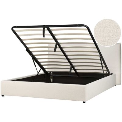 Beliani Cadre de lit en tissu blanc 180x200 Blanc 220x100x185cm - Publicité Beliani Cadre de lit en tissu blanc 180x200 Blanc 220x100x185cm - Publicité