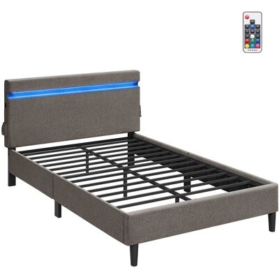 VASAGLE Lit double 140 x 190 cm en métal avec tête de lit couleur grise Gris 208x99x145cm - Publicité VASAGLE Lit double 140 x 190 cm en métal avec tête de lit couleur grise Gris 208x99x145cm - Publicité