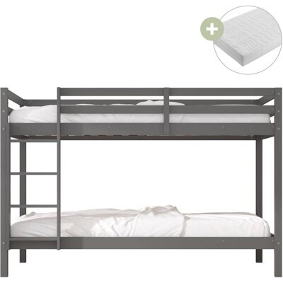 Sunny Lit superposé avec 2 matelas hybride gris 90 x 200cm Gris 208x140x97cm - Publicité Sunny Lit superposé avec 2 matelas hybride gris 90 x 200cm Gris 208x140x97cm - Publicité