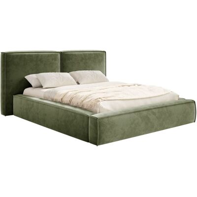 Selsey Lit tapissé 180x200 avec coffre, sommier à lattes, velours, vert olive Vert 242x107x246cm - Publicité Selsey Lit tapissé 180x200 avec coffre, sommier à lattes, velours, vert olive Vert 242x107x246cm - Publicité