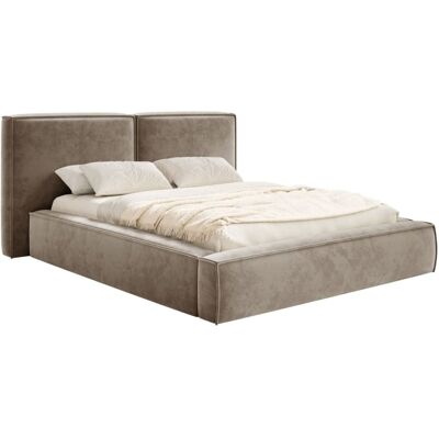 Selsey Lit tapissé 180x200 avec coffre, sommier à lattes, velours, brun clair Marron 242x107x246cm - Publicité Selsey Lit tapissé 180x200 avec coffre, sommier à lattes, velours, brun clair Marron 242x107x246cm - Publicité