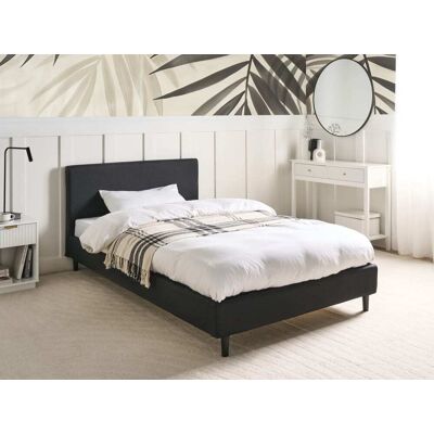 Beliani Lit double en tissu noir 120x200 Noir 214x87x130cm - Publicité Beliani Lit double en tissu noir 120x200 Noir 214x87x130cm - Publicité