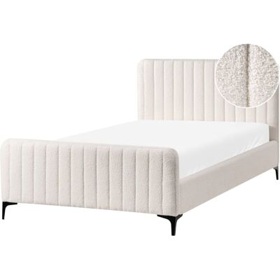Beliani Lit double en tissu blanc 120x200 Blanc 215x101x127cm - Publicité Beliani Lit double en tissu blanc 120x200 Blanc 215x101x127cm - Publicité