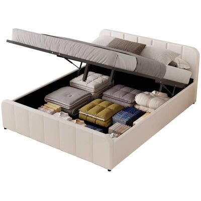 Concept Usine Lit coffre 160x200cm en velours beige Beige 166x80x213cm - Publicité Concept Usine Lit coffre 160x200cm en velours beige Beige 166x80x213cm - Publicité